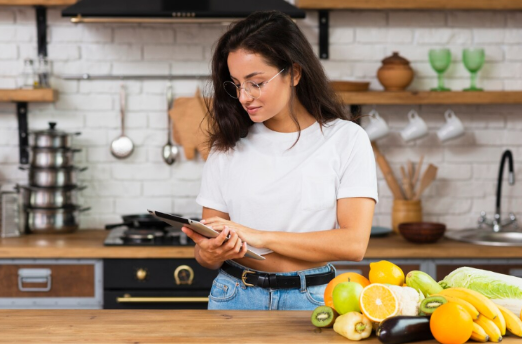 Woman shopping kitchen appliances online