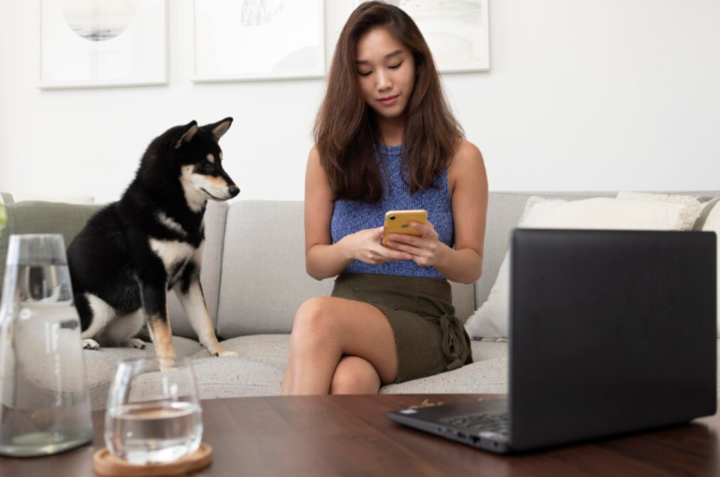  Woman shopping online for her pets