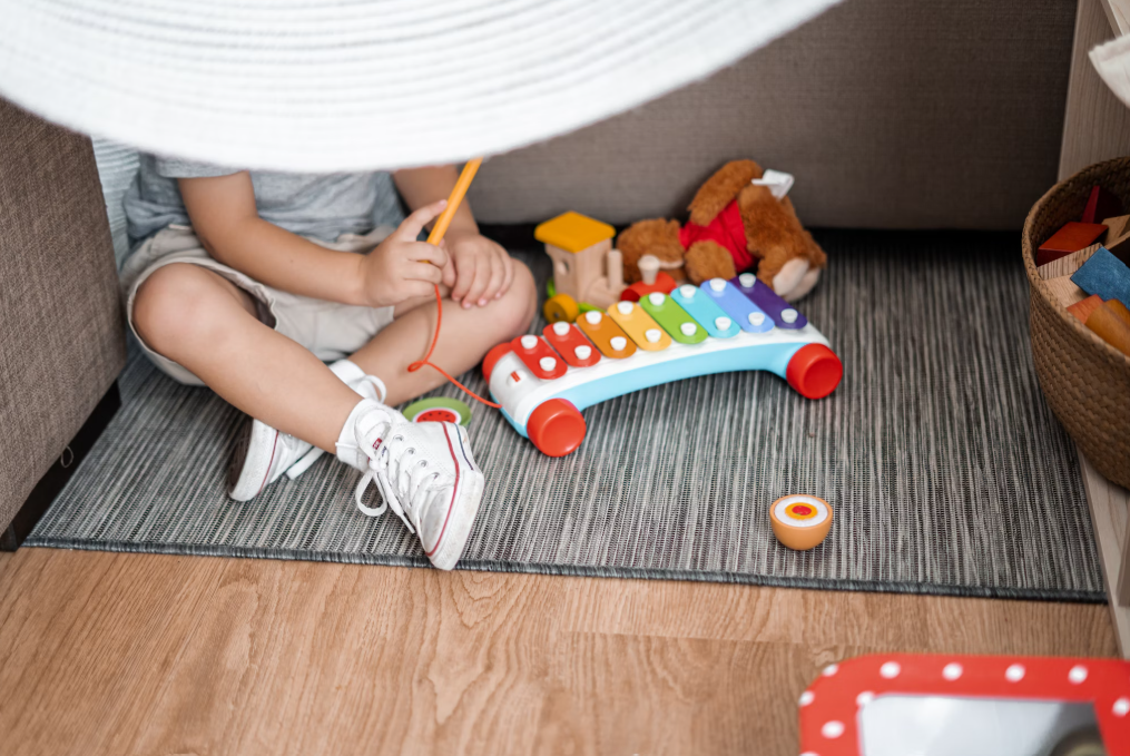 A playroom for kids set up with home decor products online.