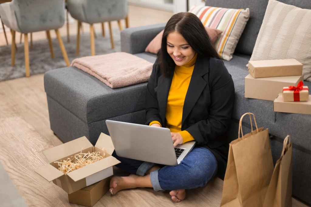 Woman shopping things online