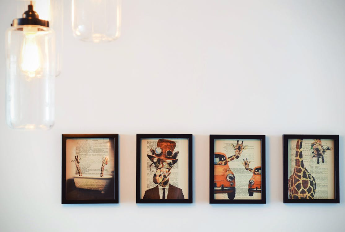 Four frames hanging on a wall