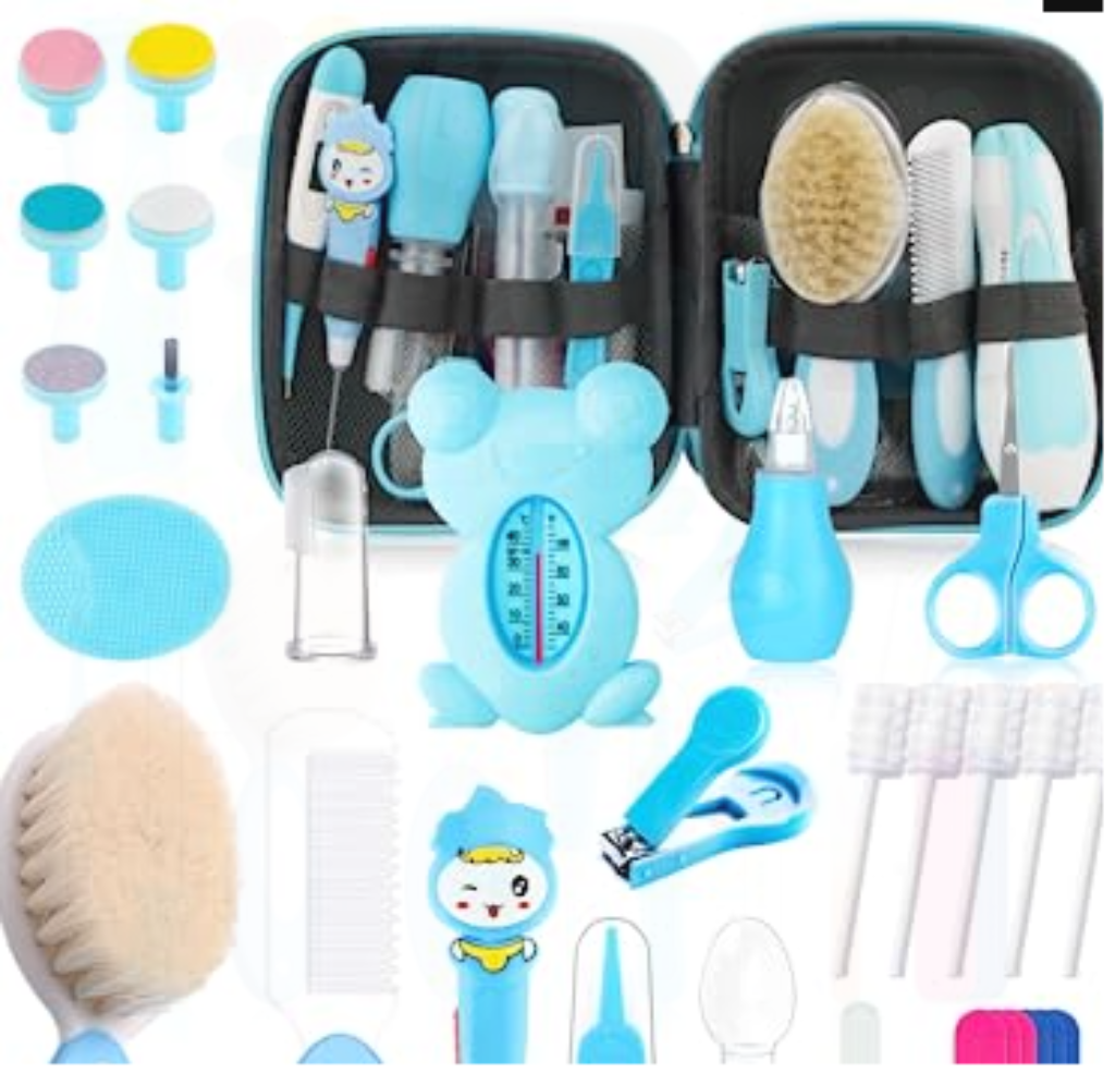 Healthcare and grooming kit with clippers and safety accessories.