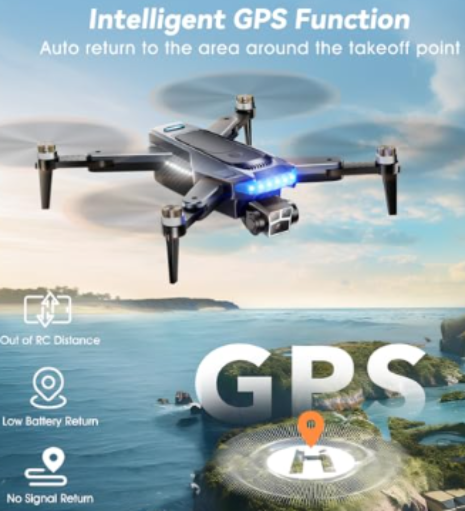 Foldable 4K GPS drone with brushless motor and smart return features.
Caption: Advanced GPS drone designed for smooth video and safe, extended flights.