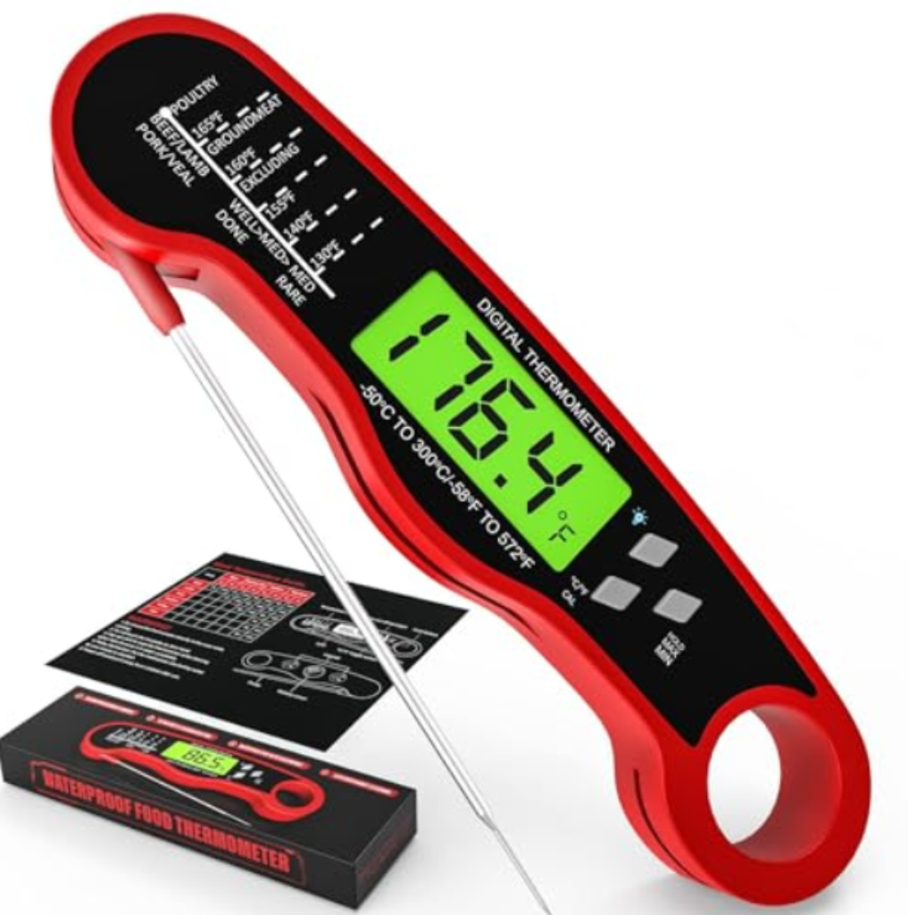Waterproof red digital meat thermometer with large LCD screen
