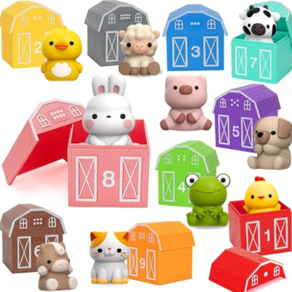 farm animal toys with color-matching barns