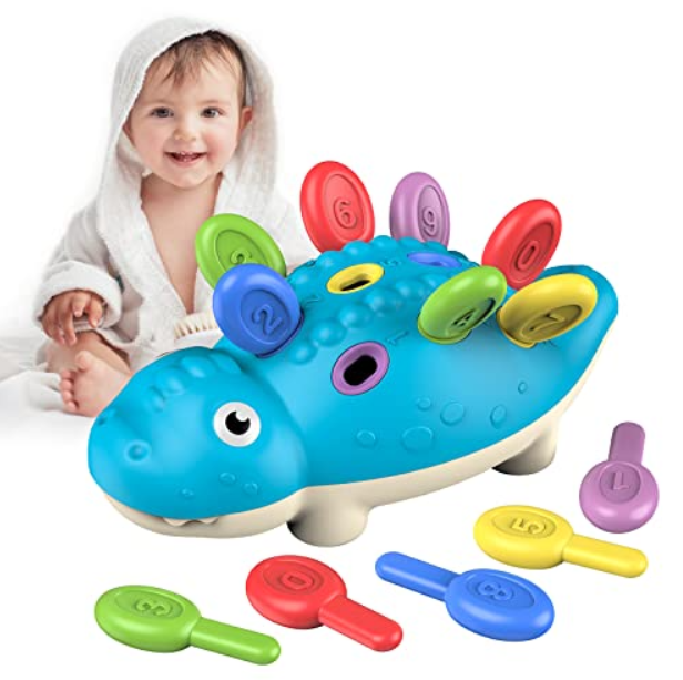 dinosaur toy with colorful number spikes for toddlers