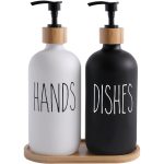 MOMEEMO Soap Dispenser Set, Contains Hand and Dish Soap Dispenser, Suitable for Kitchen Decor. (Black & White)