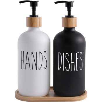 MOMEEMO Soap Dispenser Set, Contains Hand and Dish Soap Dispenser, Suitable for Kitchen Decor. (Black & White)