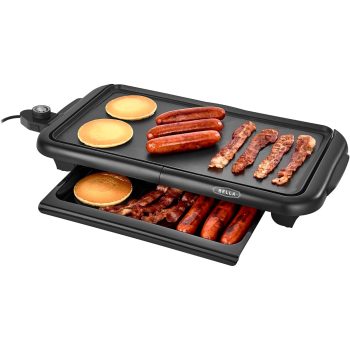 Bella Electric Griddle with Warming Tray - Smokeless Indoor Grill, Nonstick Surface, Adjustable Temperature & Cool-touch Handles, 10" x 18", Copper/Black