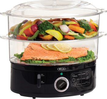 BELLA 7.4 Quart Two Tier Electric Food Steamer – Black Stainless Steel