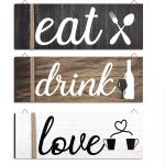 Jetec 3 Pcs Farmhouse Kitchen Wall Decor Rustic Wooden Home Eat Drink Love Sign with Hanging Hole for Home Dining Living Room Bar Cafe Décor (Vivid Color)