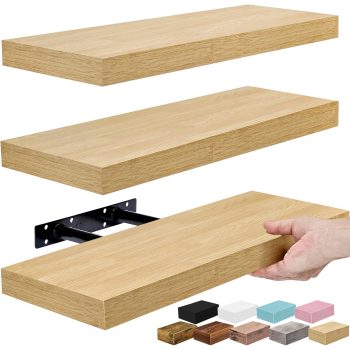 Sorbus Floating Shelves for Wall, Bathroom Shelves Wall Mounted for Kitchen, Bedroom, Bathroom Storage Over Toilet, Hanging Book Shelf for Wall Home Decor Living Room (Maple Wood, 3 Pack)