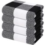 100% Cotton Waffle Weave Kitchen Towels, 13 x 28 Inches, Super Soft and Absorbent Buffalo Check Dish Towels for Drying Dishes, 4-Pack, Black & White