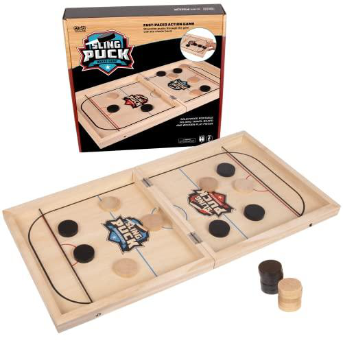 Wooden fast sling puck table game for kids and families